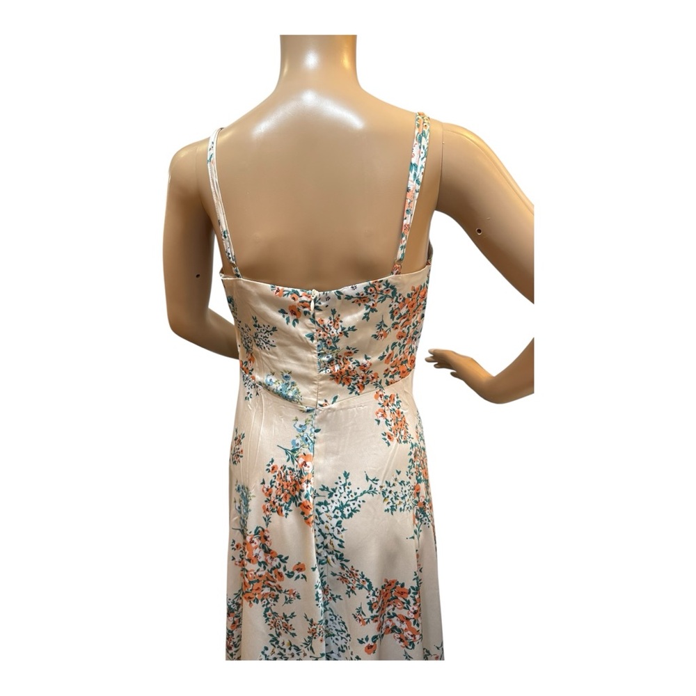 Petal & Pup Satin Floral Tie-Front Midi Dress With Leg Slit Size 4 Lightweight - Picture 5 of 15